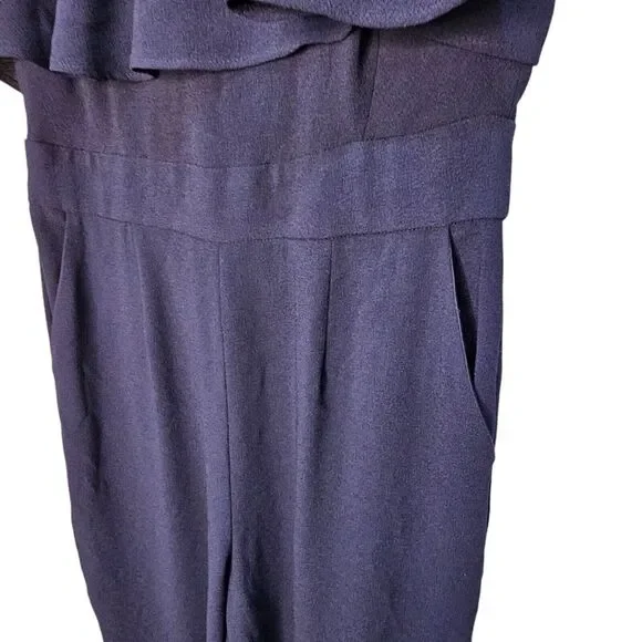 Vince Camuto Wide Leg Ruffled Jumpsuit Navy Size 8 Wide Leg Formal Corpcore - Picture 6 of 9